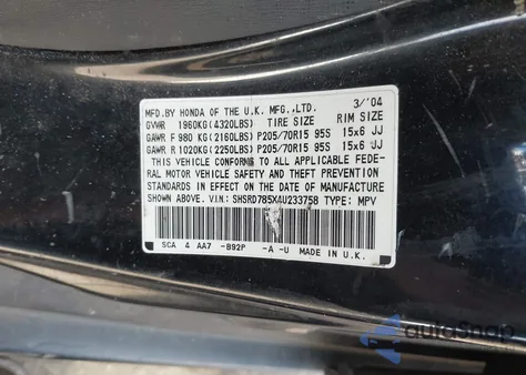2004 Honda Cr-V Lx from USA, damaged, VIN SHSRD785X4U233758